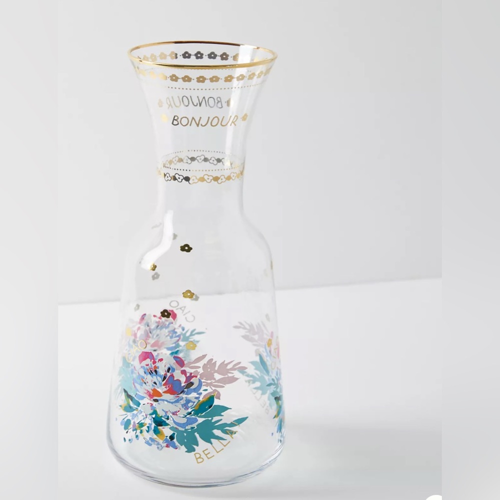 Anthropologie‎ Gilded Journey Floral Ciao Bella! Bonjour Gold Leaf Carafe